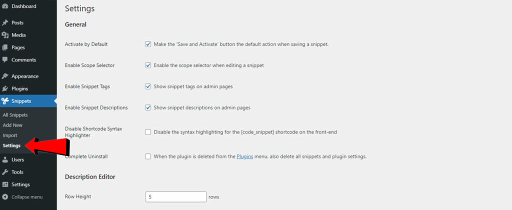 Code Snippets Plugin Settings Page